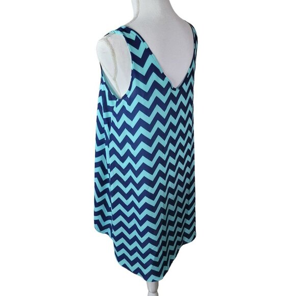 Pink Republic Chevron Sheer Dress Blue Teal Womens Large Sleeveless Ligtweight - Picture 3 of 10